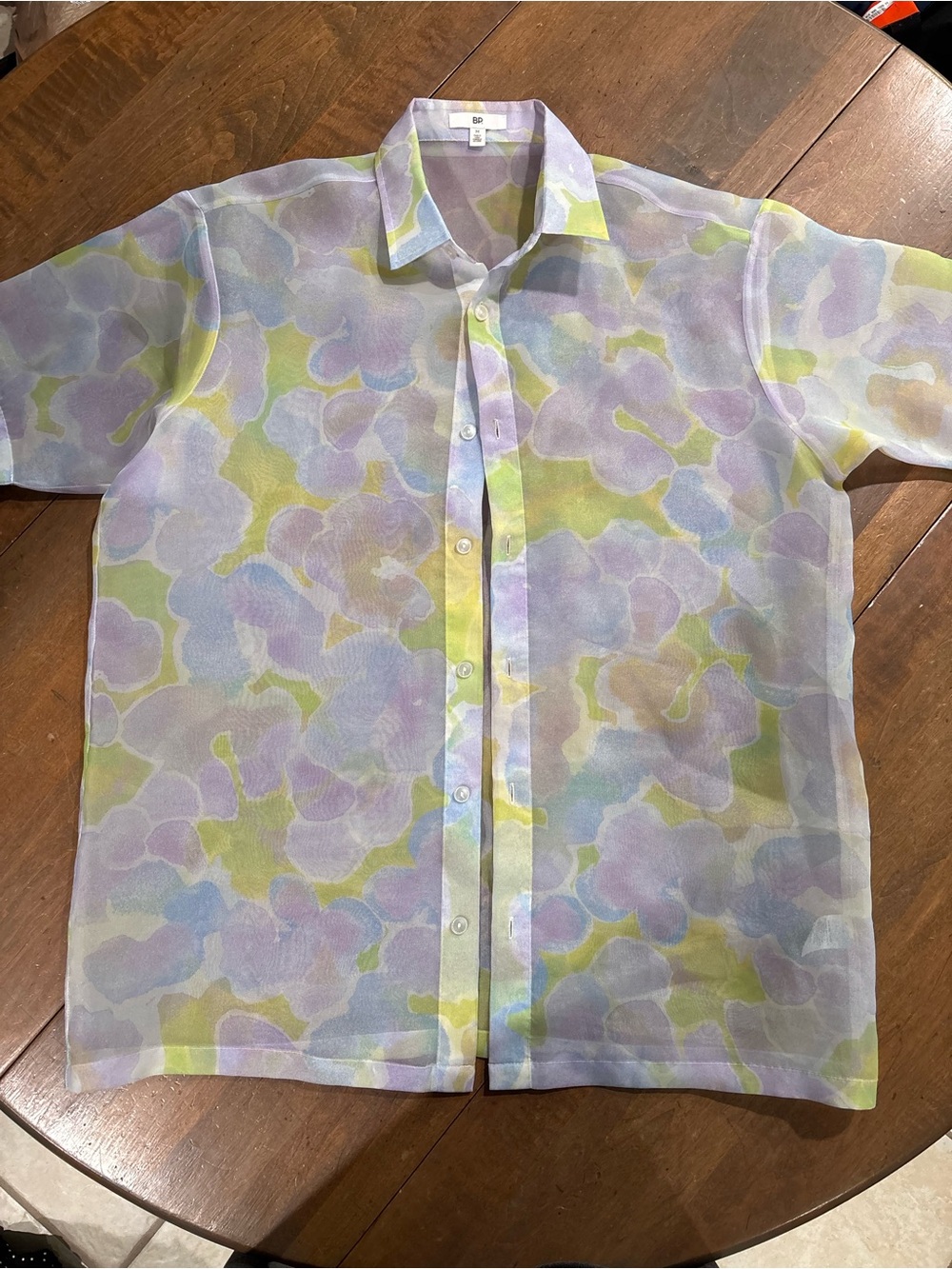 BP. Sheer Pastel Floral Button-Down Shirt Size M